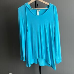GREEN TEA Blue long sleeve Hooded Pullover Top Sweatshirt Size L Soft!